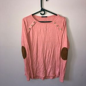 Pink Clover Luna Elbow Patch Button Detail Brushed Knit Top